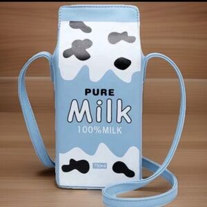 MILK CARTON Bag Purse Girls/ Womens 9x13 Lt. Blue Vinyl 750ml Harajuku Crossbody